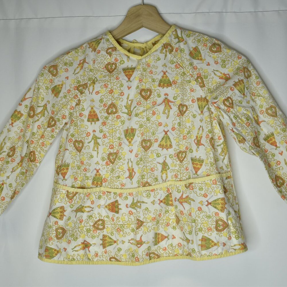 Vintage Girls Smock Apron Handmade Long Sleeve Front Pockets Tie Back Crafts